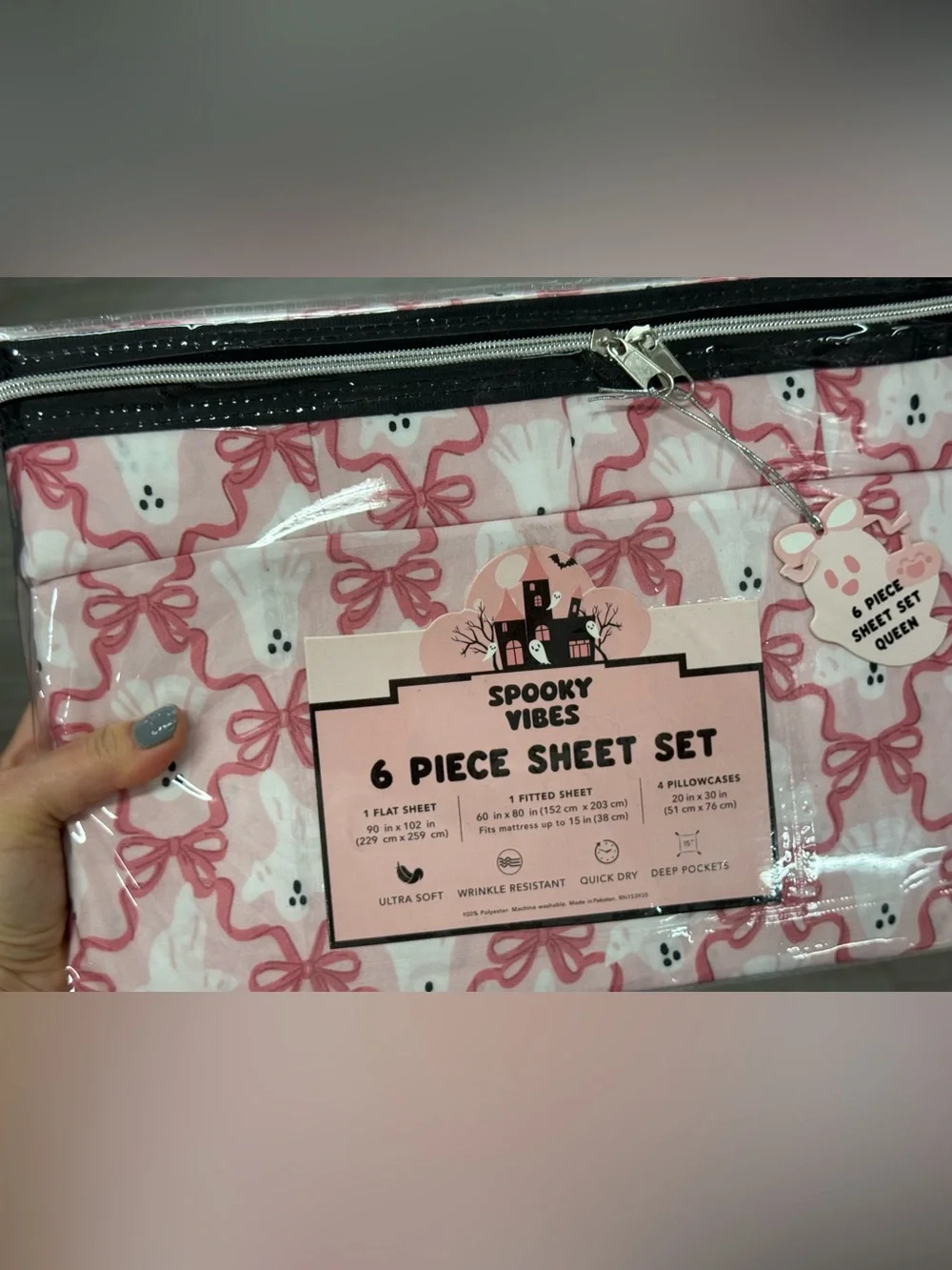 Pink Ghost Bow 6-Piece Sheet Set